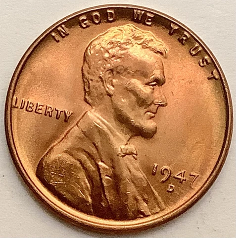 1947 D  Uncirculated BU Red RD - Lincoln Wheat Cent ~ A845 Cover