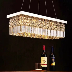 Luxury K9 Crystal Rectangle Chandelier Ceiling Light Home Bar Pendant Lamp 80CM - Picture 1 of 12
