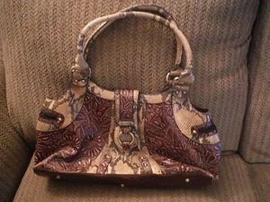 SHARIF Studio Brown Snake Print Floral Embossed Large Hobo Purse Handbag Tassels - Picture 1 of 3