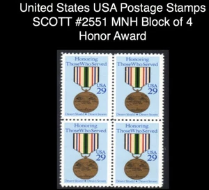 United States USA Postage Stamps SCOTT #2551 MNH Block of 4 Honor Award - Picture 1 of 1