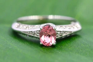 Half carat Natural Pink Sapphire & Diamond 14K White Gold Engagement Ring - Picture 1 of 6