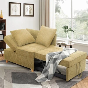 4-in-1✅Convertible Sofa Bed 3-Seat Linen Fabric Loveseat Sofa Single Recliner S+ - Picture 1 of 156