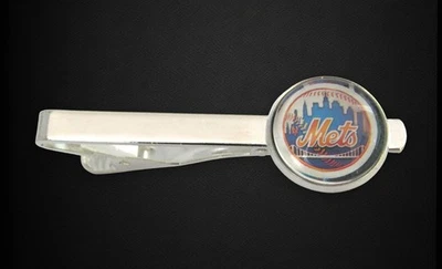 Baseball Card Tie Clip, New York Mets Wedding Jewelry Tie Bar - Image 1 of 4