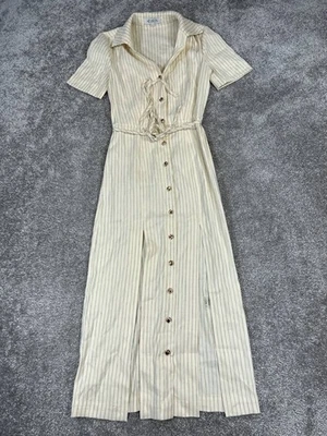 Hevron Dress Womens 0 Beige Blue Linen Blend Wrap Blouson - Image 1 of 4