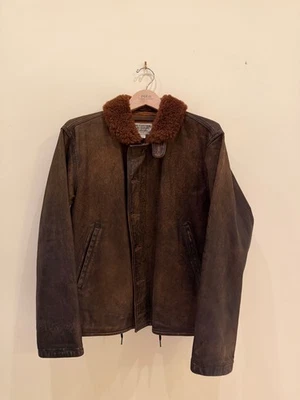 Double RL RRL Ralph Lauren Shearling Leather Deck Military Jacket Size L - Image 1 of 4