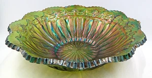 Millersburg Green Carnival Glasschale Platte Schale Strahlenbänder Fenton USA 1900er - Bild 1 von 7