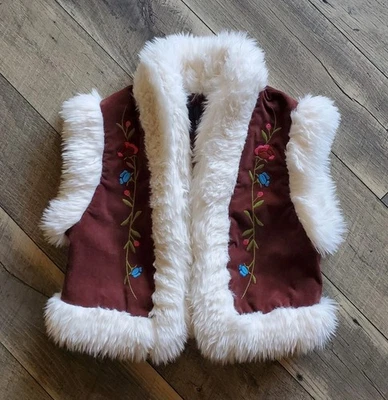 Chaleco Urban Outfitters UO Tallador Bordado de Piel Sintética Floral S Marrón Boho Foto 1 de 4