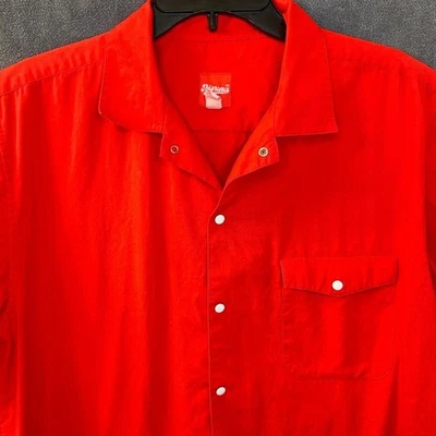Camisa de boliche Merona grande roja brillante para hombre manga corta camisa con botones informal Foto 1 de 4