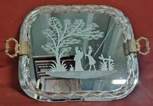 Bellissimo vassoio veneziano a Specchio in vetro di Murano, inciso a mano - Foto 1 di 7