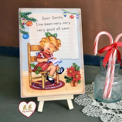 Niña escribiendo una carta a Santa reto placa de Navidad estilo vintage decoración del hogar #PL-5 Foto 1 de 2