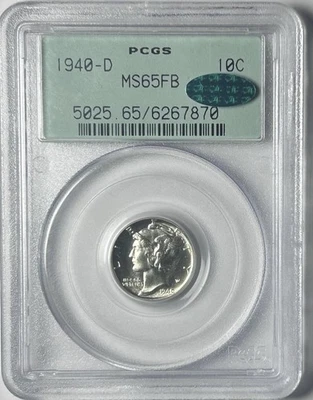 1940-D 10c PCGS MS65FB CAC OGH soporte antiguo prueba como anverso Foto 1 de 2