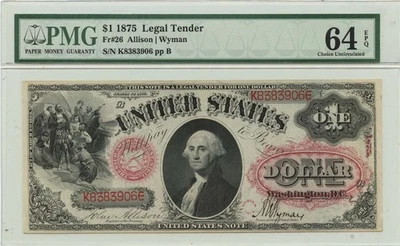 1875 $1 Legal Tender Note FR#26 PMG CU64 EPQ Choice - Image 1 of 2