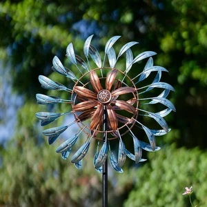 Windschleuder Metall Windmühle 3D Garten Schwerlast Stahl Pfahl Gartendeko - Bild 1 von 9