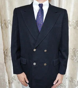 1950s vintage handtailored classic all worsted db silver button black blazer 44R - Picture 1 of 12