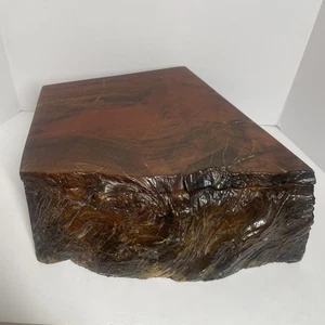 Vintage Large 9” Burl Wood Live Edge Jewelry Trinket Box - Velvet Lined - Picture 1 of 24