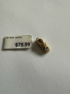 Vintage 14k Gelbgold Baby Bootie Charm Anhänger April Geburtsstein. Neu mit Etikett - Bild 1 von 7