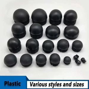 Round Plastic End Caps Domed Plugs Stoppers Tube Inserts Black Chair Feet Leg - Picture 1 of 8
