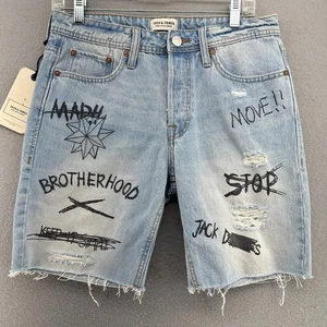 Jack & Jones Jeansshorts Graffiti Distressed Raw Hem Gr. S 30" Retro Punk Grunge - Bild 1 von 8