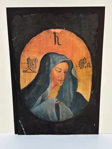 Antique Oil Painting Lady Of Sorrows Virgin Mary Mexican Retablo - Picture 1 of 5