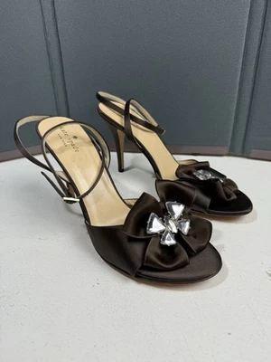 Kate Spade NY Women Size 10 B Ankle Wrap Brown Bow Heels Made in Italy - Image 1 of 4