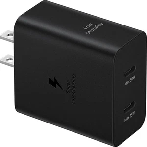 SAMSUNG 50W Duo Power Adapter Wall Charger, 2 Ports, Cable 50W, Black  - Picture 1 of 8