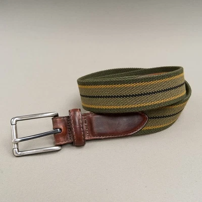 Cinturón Brighton vintage para hombre 34 rayas verdes cuero elástico 1,25" hebilla plateada Foto 1 de 4