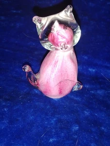 Vidrio transparente gato con interior rosa y blanco pisapapeles arte vidrio  - Imagen 1 de 1