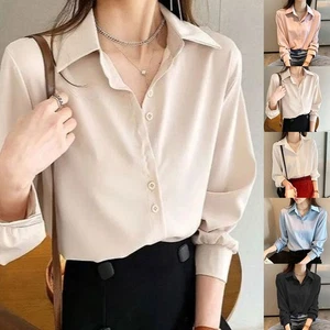 Breathable For womens Shirt Loose Fit Button Closure Casual Solid Color - Picture 1 of 32