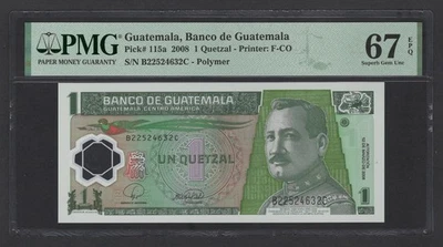 Guatemala One Quetzal 2008 P115a Uncirculated Grade 67 - Image 1 of 2