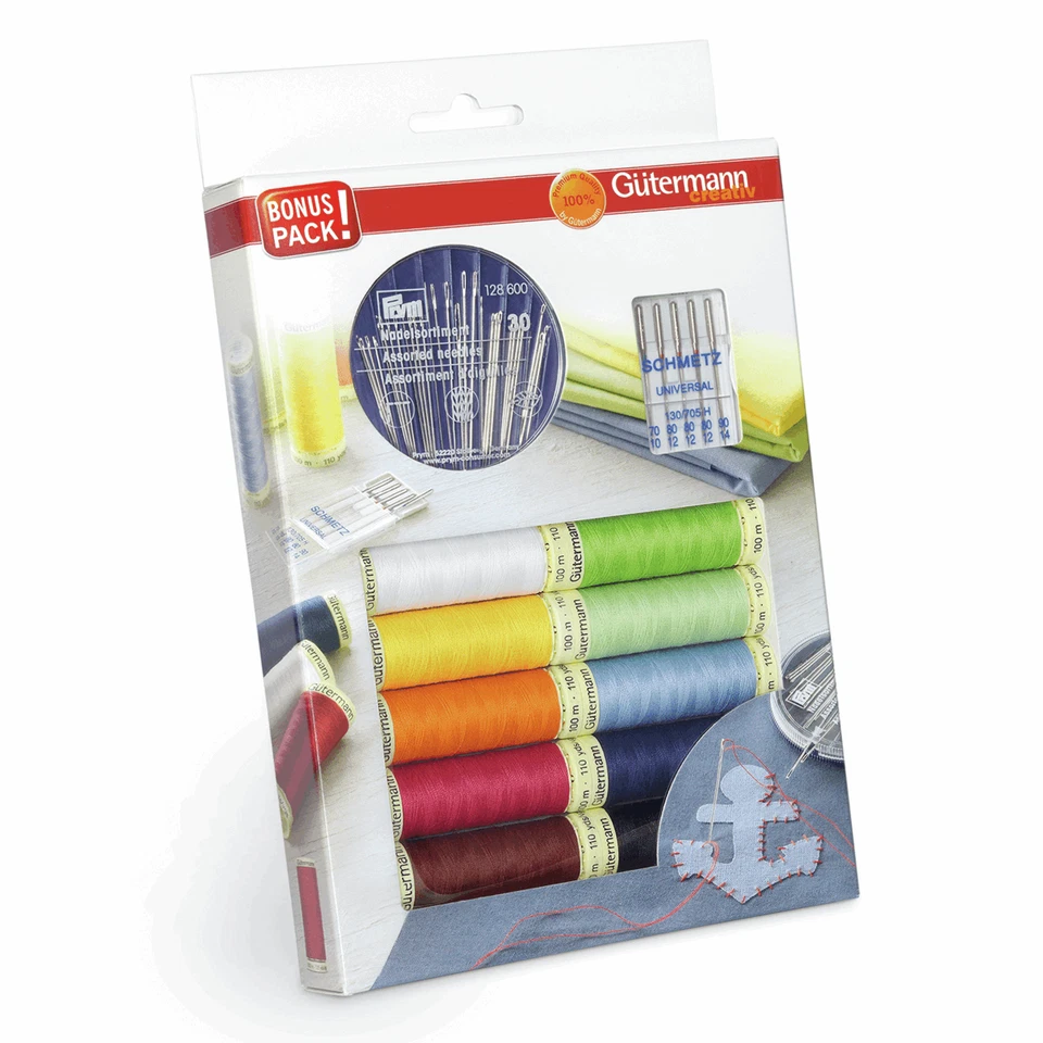 Gutermann Thread Set: Sew-All - 10 x 100m & Sewing Needles - Assorted - Image 1 of 1