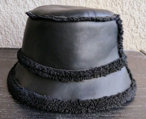 Sombrero cubo negro forrado Sherpa de cuero sintético suave Anthropologie - Imagen 1 de 6