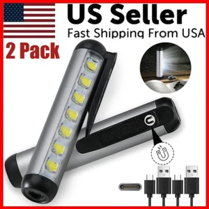 2x Magnetic Rechargeable Pen Light Mini LED Pocket Flashlight Work Light 4 Modes - Picture 1 of 12