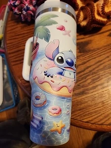 40oz Stitch Stainless Steel Shimmer Tumbler W/Handle- Shimmer Glitter Cup - - Picture 1 of 3