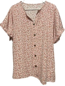 Shein Short Cuffed Sleeves-V-neck Top-Faux Button Up Design in Front- Size XL - Picture 1 of 6