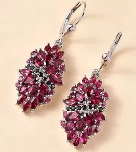Orissa Rhodolite Garnet / Thai Black Spinel Earrings in Rhodium Sterling 6.35ctw - Picture 1 of 8