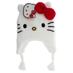 Hello Kitty Sherpa Fleece Schleife Lappländer Mädchen Wintermütze geflochten Quaste Sanrio - Bild 1 von 1