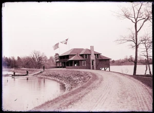 ANTIQUE GLASS NEGATIVE, M. B. C. ROWING CLUB, LAKE QUINSIGAMOND, CLUB HOUSE-1 - Picture 1 of 1