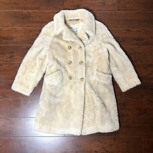 VINTAGE Joseph Magnin 1960s Faux Fur Peacoat Long Vtg 60s Jacket Cream Mod Retro - Picture 1 of 13