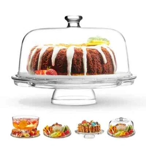 Elegant 12" Clear Glass 4 in 1 Cake Stand w/Heavy Dome Cover by Luigi Bormioli - Picture 1 of 14