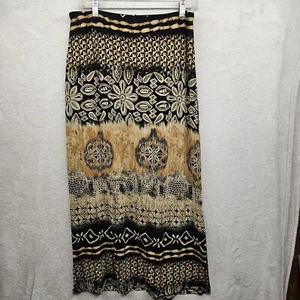 Mirasol Skirt Womens Large Black Gold Floral Maxi Pull On African Boho Artsy - Picture 1 of 10