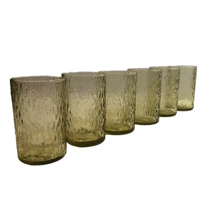 6 x Vtg 1960s-1970s Light Amber Textured Bark Design Glassware 10cm 200ml - Picture 1 of 7