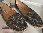 Steve Madden Rubby Pewter Glitter Espadrille Loafer Flat Shoe Women Sz 75