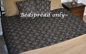 NEW Primitive BEDSPREAD COVER QUEEN BLACK TAN 94"x104" COLONIAL COVERLET COTTON - Picture 1 of 3