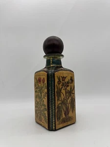 Italian Leather Clad Glass Floral 10" Liquor Eaton Collection Decanter Iris Holl - Picture 1 of 8