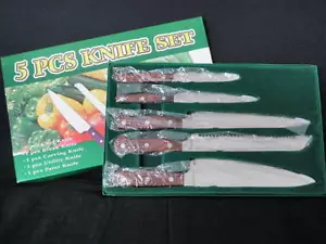 5 PCS KNIFE SET COOKINGKITCHEN CHEF CARVING PARER BREAK UTILITY BOX WOOD HANDLE - Picture 1 of 8