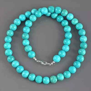 Natural Blue Turquoise 8mm Round Beads 18" Chain Handmade Women Necklace Jewelry - Picture 1 of 12