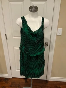 Theory 100% Silk Green & Black Dotted Mini Blouson Dress, Size 8 (US) - Picture 1 of 7