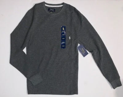 NUEVO CON ETIQUETAS Polo Ralph Lauren Ropa de Dormir Para Hombre Pequeña Tejido Gofre Gris L/S Camisa para Dormir Foto 1 de 2