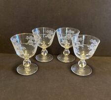 Four (4) Vintage Libbey Liquor - Wine Glasses Silk Screen Roses & Crowns 3 oz 4”