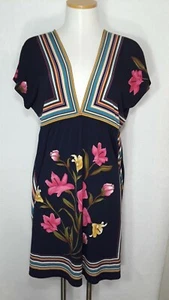 twenty one blue floral/stripes dress sleeveless M womens spandex elastic waist  - Picture 1 of 5